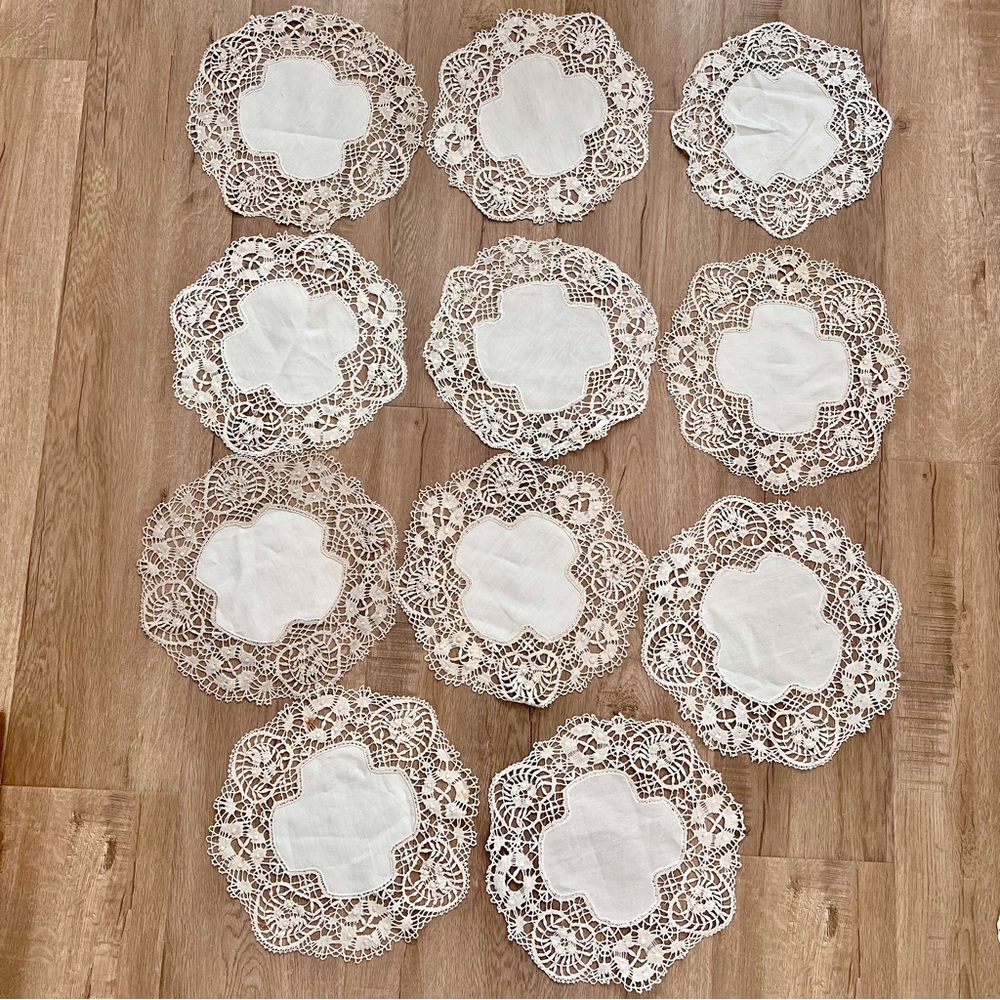 11 Pcs Large Vintage Doilies Coasters Handmade Lace Crochet‎ Knit Linen 11.25”